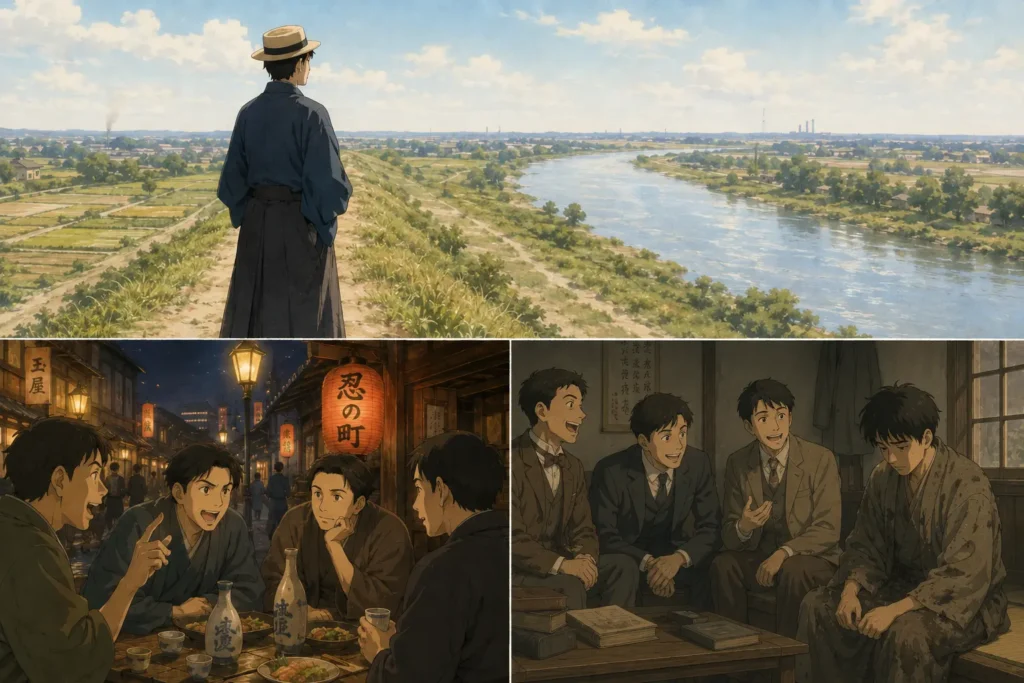 小説「田舎教師」をイメージした画像　三場面を表現