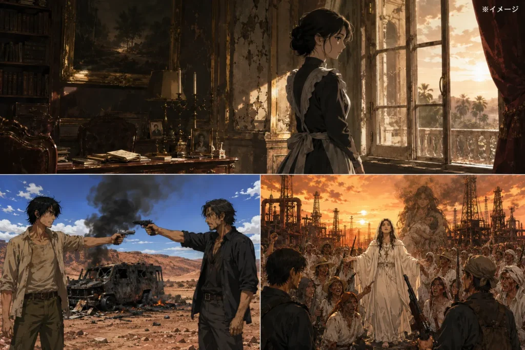 小説「伝説なき地」のイメージ画像　　三場面で表現