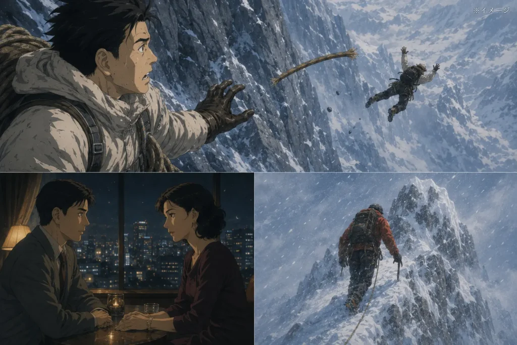 小説「氷壁」をイメージした画像　三場面で表現