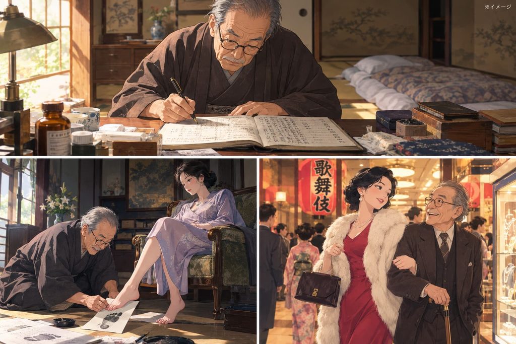 小説「瘋癲老人日記」のイメージ画像。三場面で表現。