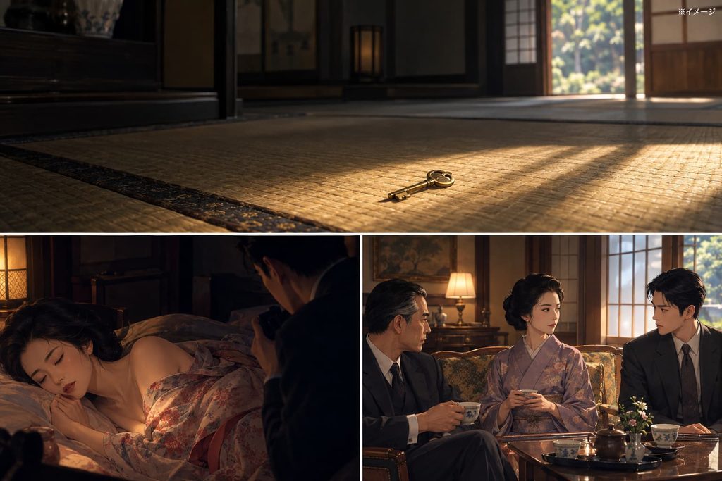 小説「鍵」のイメージを三場面で表現している